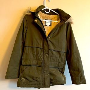 Croft & Barrow Women Medium Jacket Winter Hooded Faux Fur Suede Lined Pocketed